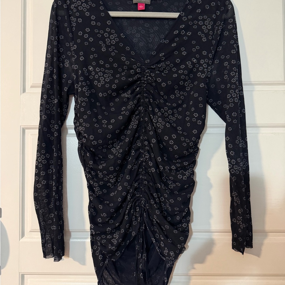 Vince Camuto Black Floral Ruched Blouse